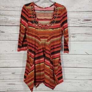 Wrangler Women's Cotton Blend Beaded Striped Long Top Size Large